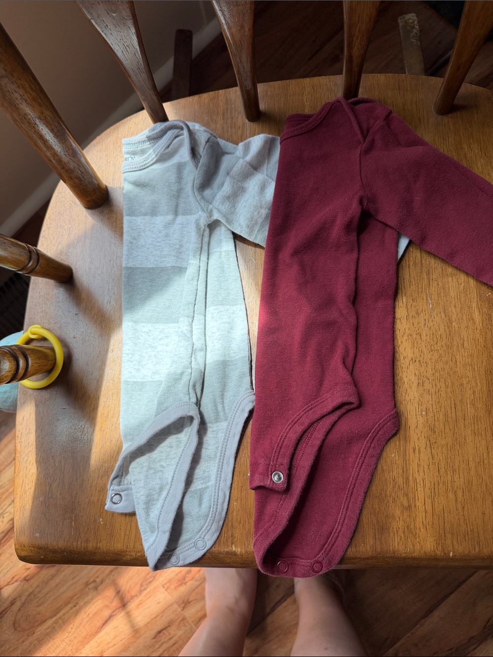 Carter's Long-Sleeve One-Piece Bodysuits - Gray Stripe & Burgundy